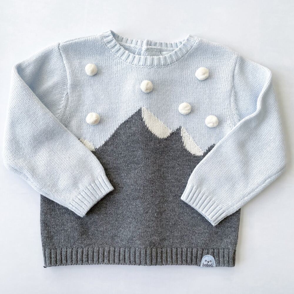 NWOT Unisex Boboli Light Blue Mountain Snow Sweater Size 9 Months